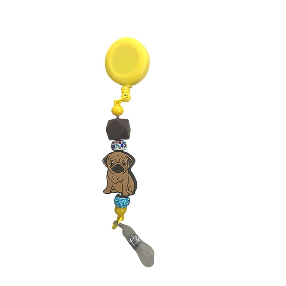 Pug Dog Badge Reel with Rhinestone - Perfect Gift!
